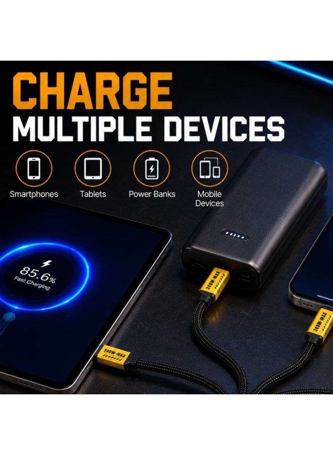 كابل شحن سريع 3 في 1 بقدرة 240 واط، بطول 1.2 متر، مزود بمنفذ USB متعدد المنافذ (Type-C، Micro USB، Lightning) ومضفر. - Image 3