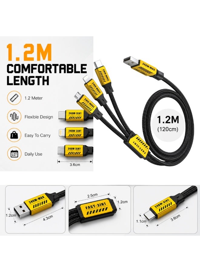 كابل شحن سريع 3 في 1 بقدرة 240 واط، بطول 1.2 متر، مزود بمنفذ USB متعدد المنافذ (Type-C، Micro USB، Lightning) ومضفر. - Image 5