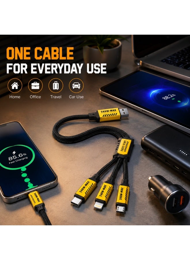 كابل شحن سريع 3 في 1 بقدرة 240 واط، بطول 1.2 متر، مزود بمنفذ USB متعدد المنافذ (Type-C، Micro USB، Lightning) ومضفر. - Image 4