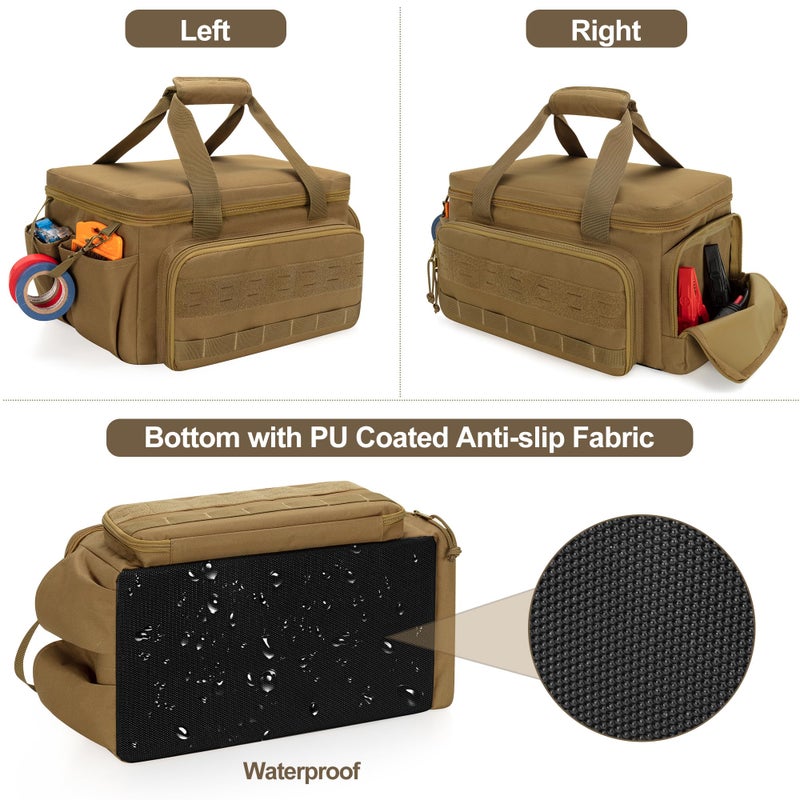 Rexmica 14-Inch Tool Bag with Anti-friction Bottom, Hand Tool Storage Organizer for Men, Tactical Range Bag, Multi-purpose Work Tote for Repairman, Carpenters, Handyman, Khaki - Image 4