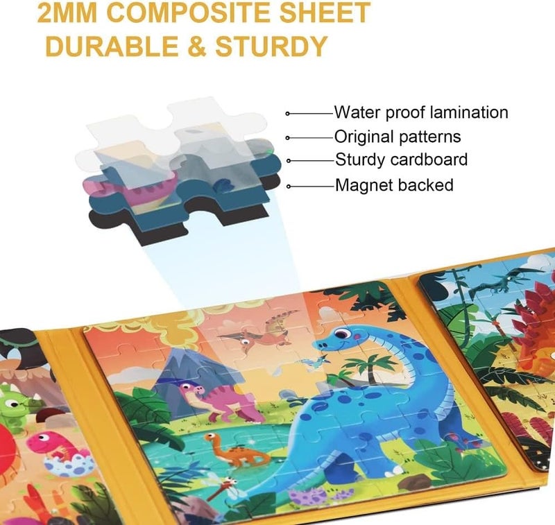 Excefore Magnetic Puzzles for Kids Ages 3-7, Dinosaur Themed Magnetic Travel Puzzles Toys, 3 Styles Dinosaur Wooden Jigsaw Puzzle Toys, Travel Games and Travel Toys, for Boys and Girls - Image 2