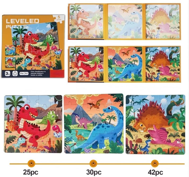 Excefore Magnetic Puzzles for Kids Ages 3-7, Dinosaur Themed Magnetic Travel Puzzles Toys, 3 Styles Dinosaur Wooden Jigsaw Puzzle Toys, Travel Games and Travel Toys, for Boys and Girls - Image 4