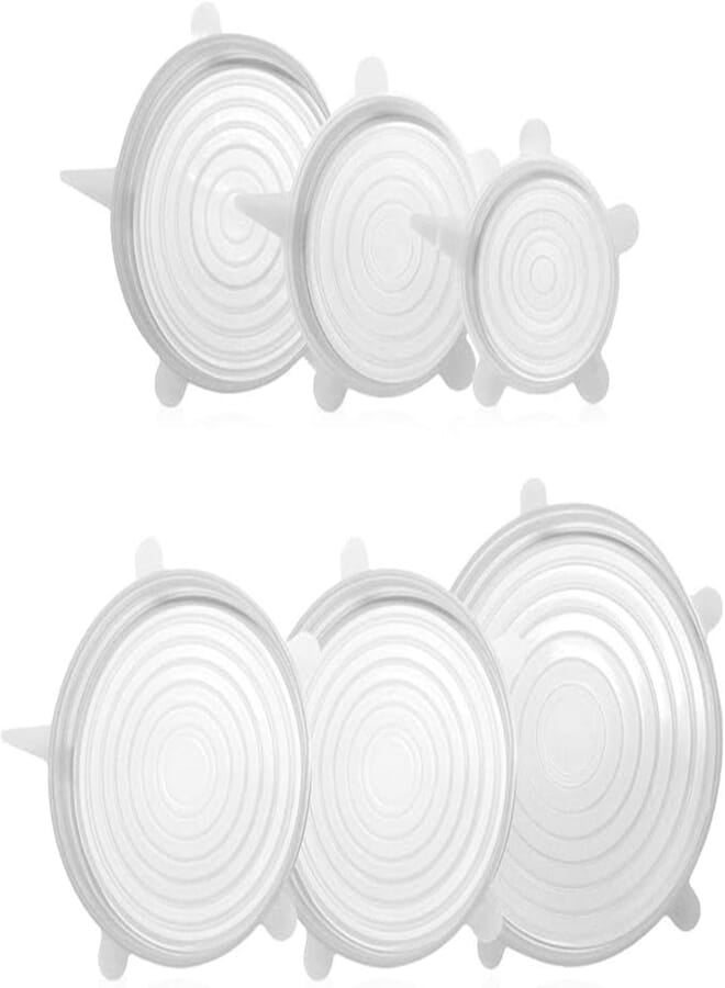 ExeQianming Clear Silicone Stretch Lids Cover, Reusable Food Saving Covers for Bowls Mugs Cans Fruit Microwave and Freezer, 6pcs