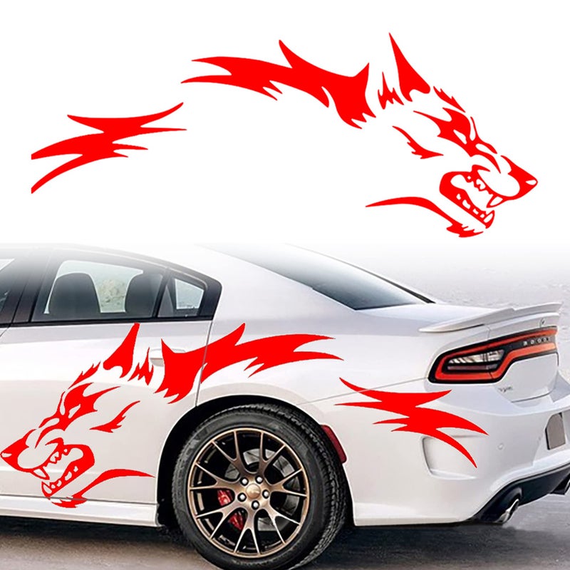 AuMoHall 1 Set Running Wolf Graphics Car Body Sticker SelfAdhesive Wolf Decal Racing Sports Car Side Door Sticker Scratch Hidden Car Exterior Decoration Accessories 5118 x 1968 Red