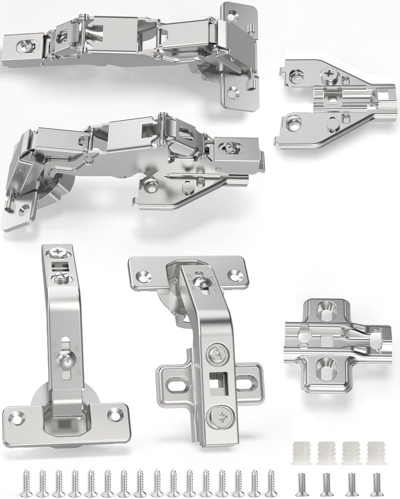 Chibery 4 Pair 135 Degree & 165 Degree Hinges Kit for Pie Corner Cabinets, Hidden Lazy Susan, Face Frame Self Closing, Clip On, Smooth Slow Close, Concealed Mount for Bi-fold Door, Kitchen Cupboard - Image 1