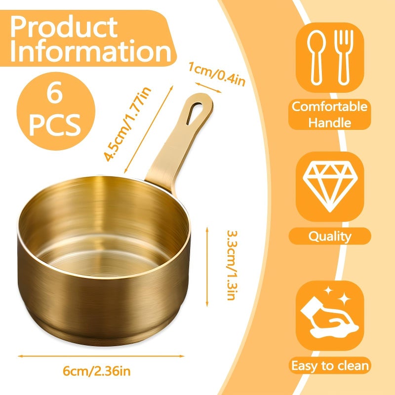 6pcs Stainless Steel Golden Dipping Sauce Cups With Handle 2.7oz Reusable Brushed Metal Finish Small Dressing Container For Ketchup Seasoning Soy Sauce Vinegar Butter Commercial Grade For Restaurant Dinner Party - Image 3