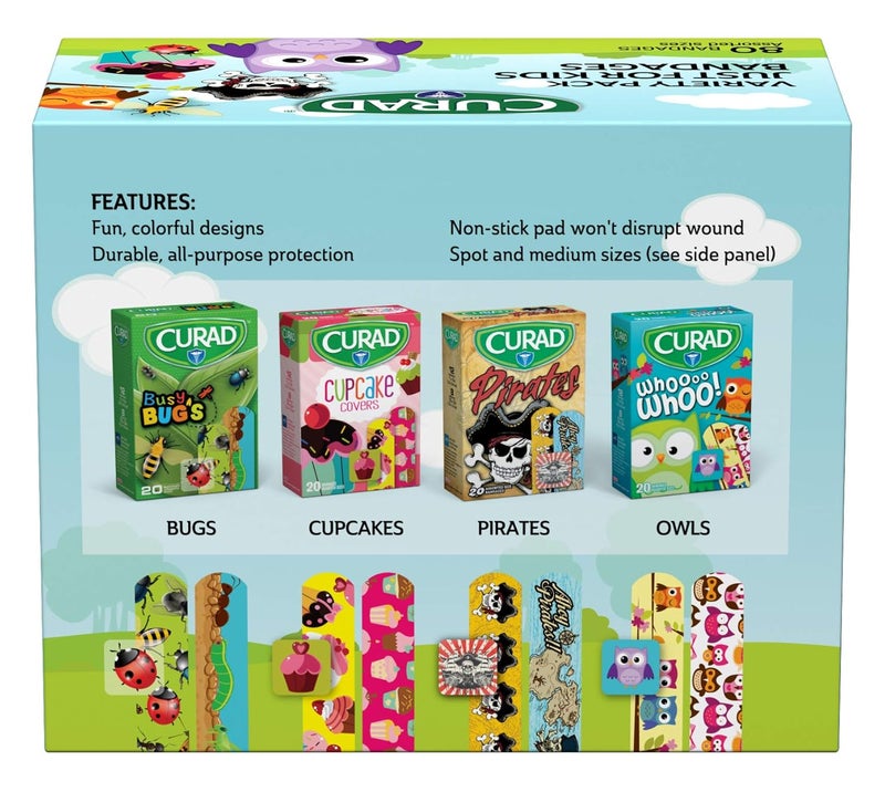 Curad Just for Kids Bandages 4 Fun Themes Colorful AllPurpose Protection Plastic Bandages 4Sided Seal Variety of Sizes 80 Count - Image 3