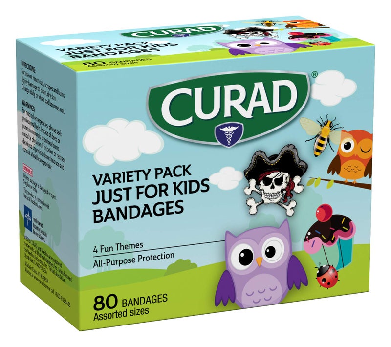 Curad Just for Kids Bandages 4 Fun Themes Colorful AllPurpose Protection Plastic Bandages 4Sided Seal Variety of Sizes 80 Count - Image 1