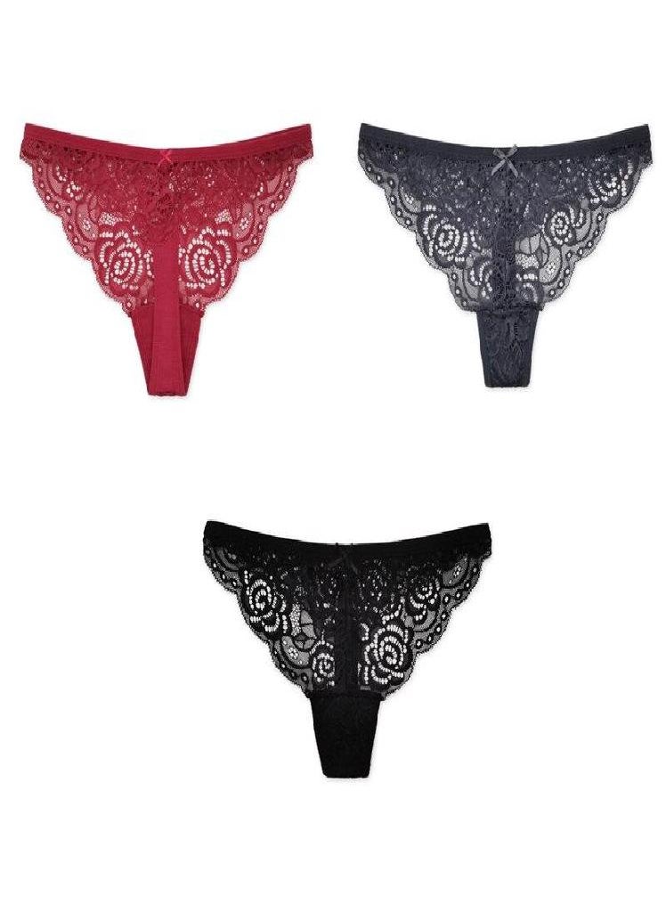 Eckek - 3Pcs/Set Julexy Big Thongs Lace  Women Panties Solid Plus Size Hollow Out Underwear G-string 1XL-4XL Lingerie for Women - Image 1
