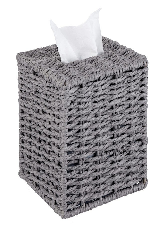 MyGift Gray Tissue Box Cover Square with Lid - Decorative Rattan Kleenex Holder, Woven Cube Tissue Holder for Bathroom Toilet Bedroom Living Room Kitchen Table Desk Office Car - Image 1