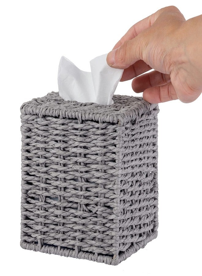 MyGift Gray Tissue Box Cover Square with Lid - Decorative Rattan Kleenex Holder, Woven Cube Tissue Holder for Bathroom Toilet Bedroom Living Room Kitchen Table Desk Office Car - Image 4