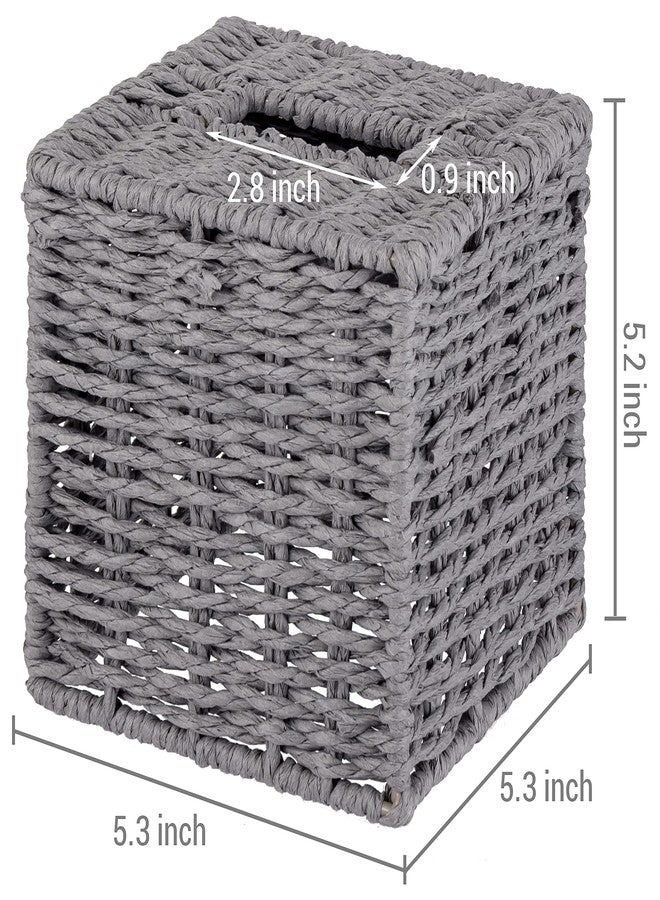 MyGift Gray Tissue Box Cover Square with Lid - Decorative Rattan Kleenex Holder, Woven Cube Tissue Holder for Bathroom Toilet Bedroom Living Room Kitchen Table Desk Office Car - Image 5
