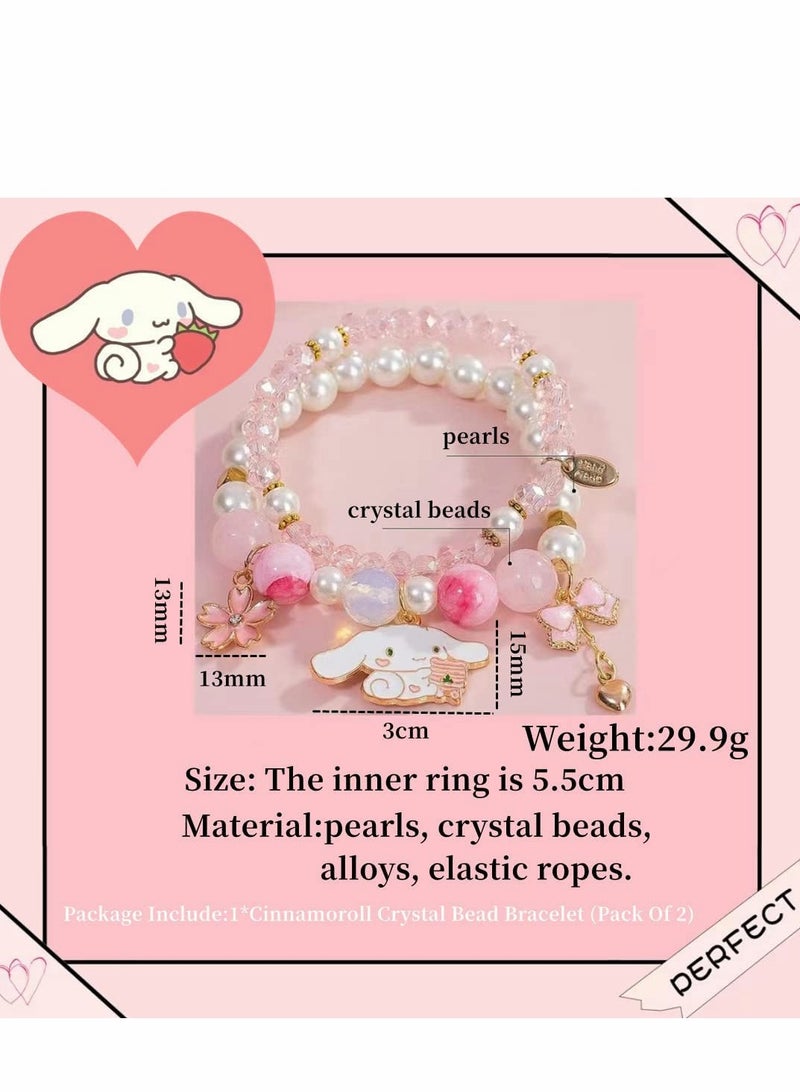 SYOSI Crystal Bead Bracelet 2 Pcs Cute Cartoon Crystal Beaded Elastic Bracelet for Girls and Ladies Small Fresh Simple Cute Cartoon Yugui Dog Crystal Pearl Bracelet - Image 4