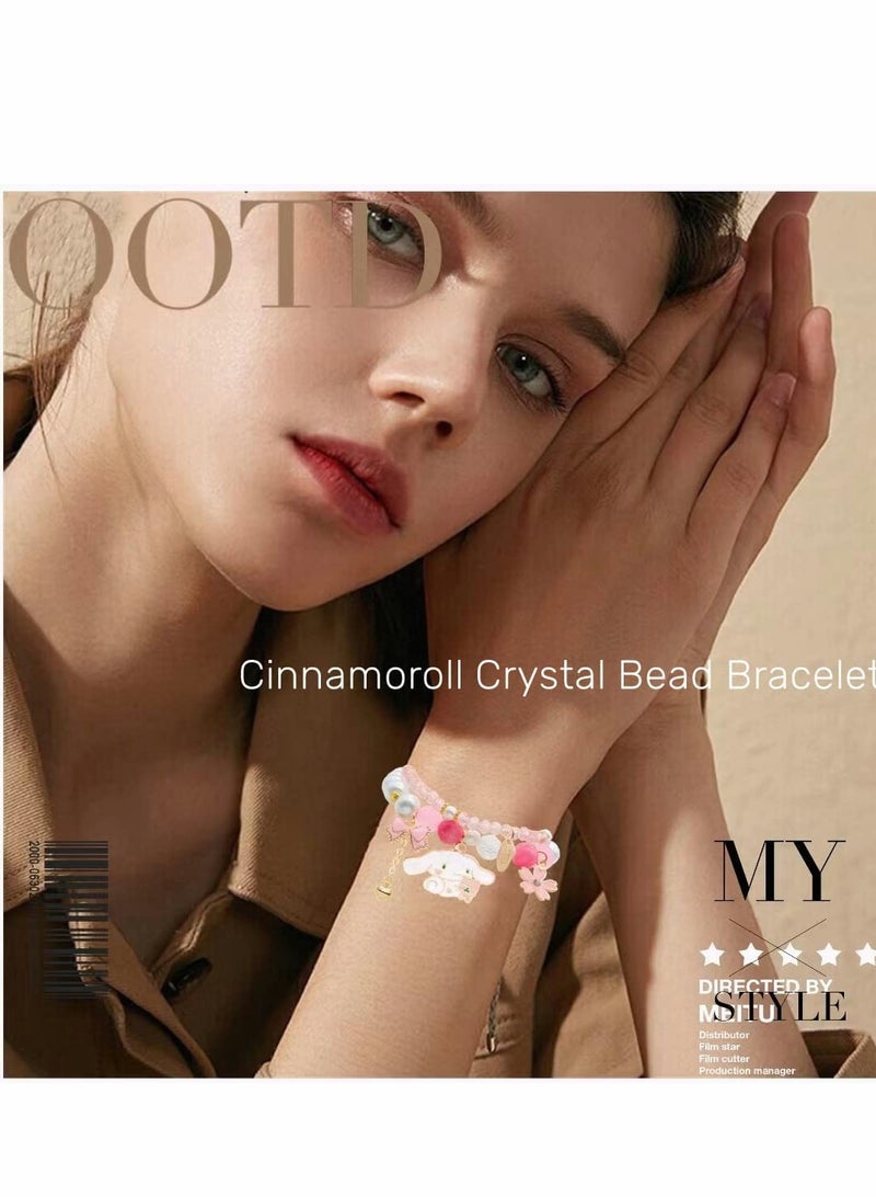 SYOSI Crystal Bead Bracelet 2 Pcs Cute Cartoon Crystal Beaded Elastic Bracelet for Girls and Ladies Small Fresh Simple Cute Cartoon Yugui Dog Crystal Pearl Bracelet - Image 3