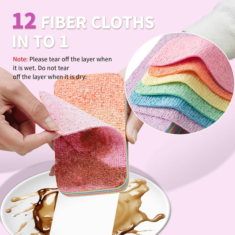 FORITRUE 4 Pack Fiber Stain Remover Damp Clean Duster Sponge PVA Microfiber Cleaning Cloths Extraordinary Liquid Absorption Ability Sponge Block12 Layers Reusable Tearable Rags for KitchenMirrors - Image 3