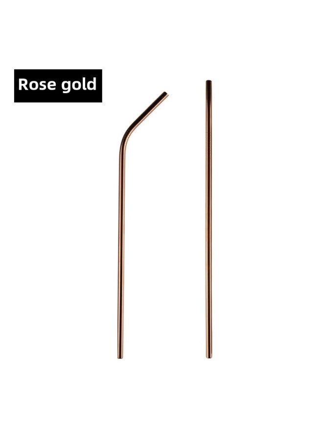 304 Stainless Steel Straw Creative Titanium-plated Straw Milk Tea Beverage Convenient Straight Bending Metal Straw Can Be Printed Logo-Color:Rose Gold-Specifications:304 Long - Image 1
