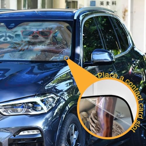 Oarencol Funny Raccoon Driving Animal Car Windshield Sun Shade Foldable UV Ray Sun Visor Protector Sunshade to Keep Your Vehicle Cool (57" x 31.5") - Image 4