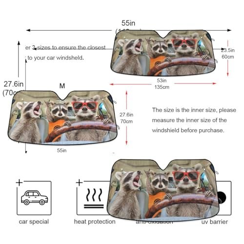 Oarencol Funny Raccoon Driving Animal Car Windshield Sun Shade Foldable UV Ray Sun Visor Protector Sunshade to Keep Your Vehicle Cool (57" x 31.5") - Image 3