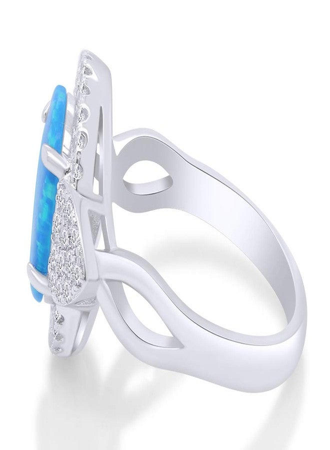 AFFY Simulated Blue Opal & White Cubic Zirconia Halo Twisted Band Fashion Ring For Womens 14k White Gold Plated Ring Size- 7.5 - Image 4