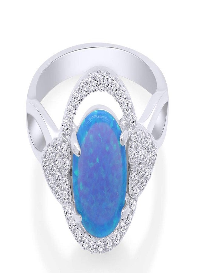 AFFY Simulated Blue Opal & White Cubic Zirconia Halo Twisted Band Fashion Ring For Womens 14k White Gold Plated Ring Size- 7.5 - Image 3