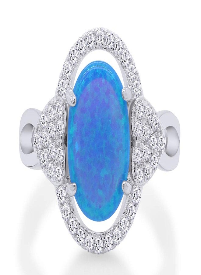 AFFY Simulated Blue Opal & White Cubic Zirconia Halo Twisted Band Fashion Ring For Womens 14k White Gold Plated Ring Size- 7.5 - Image 2