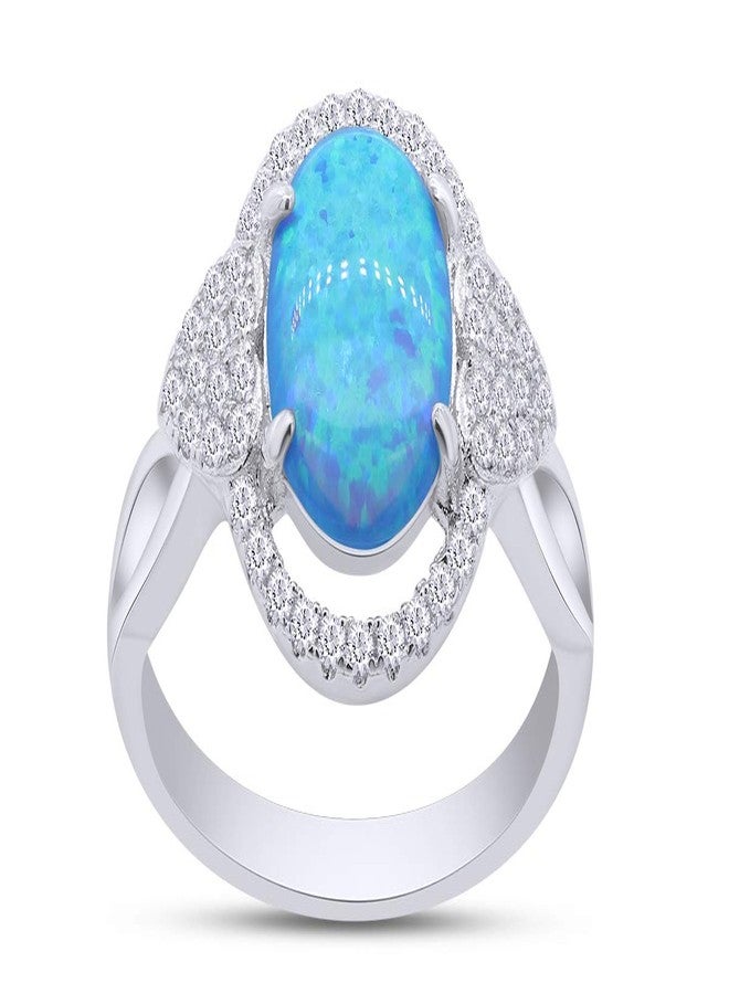 AFFY Simulated Blue Opal & White Cubic Zirconia Halo Twisted Band Fashion Ring For Womens 14k White Gold Plated Ring Size- 7.5 - Image 1