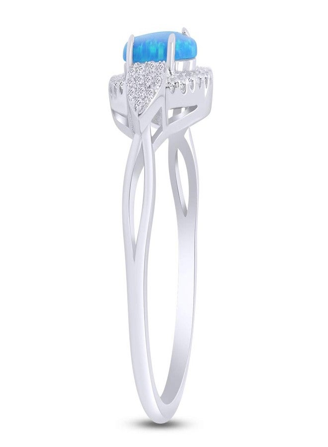 AFFY Simulated Blue Opal & White Cubic Zirconia Halo Twisted Band Fashion Ring For Womens 14k White Gold Plated Ring Size- 7.5 - Image 5