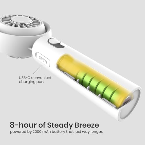 ISILER Mini Portable Fan, 2000 mAh Rechargeable USB Small Desk Fan, Handheld Fan with 130° Adjustable Tilt Angle, Quiet Personal Cooling Fan for Women, Makeup, Office, Travel, Outdoor (White) - Image 3