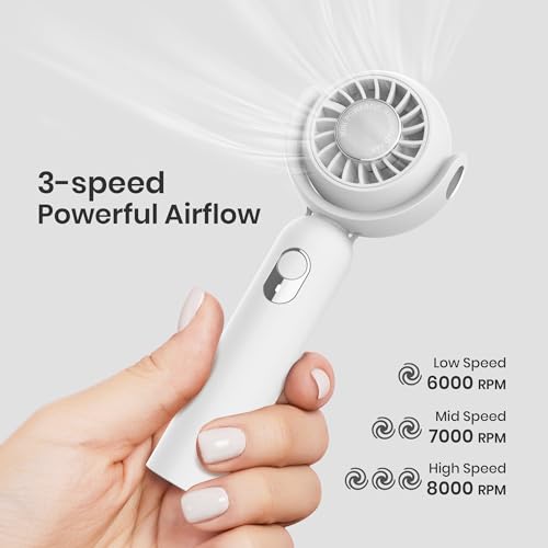 ISILER Mini Portable Fan, 2000 mAh Rechargeable USB Small Desk Fan, Handheld Fan with 130° Adjustable Tilt Angle, Quiet Personal Cooling Fan for Women, Makeup, Office, Travel, Outdoor (White) - Image 2