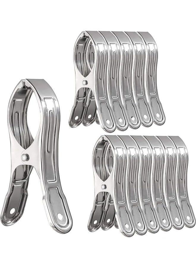 Towel Clips 12 Pack Metal Clothes Pins, Stainless Steel Clothespin Clips for Drying Socks, Hanging Clips, Heavy Duty Clothes Pin, Metal Clips for Craft - Image 1
