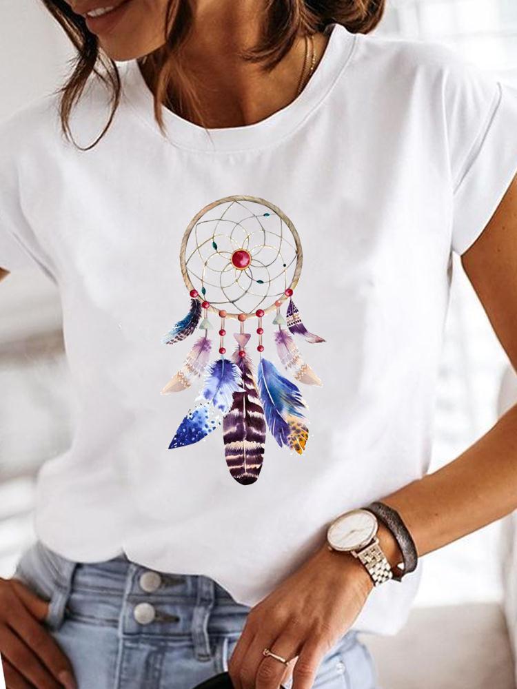 Street Life Pattern Round Neck Printed White T-Shirt Short Sleeve Women'S Wish/ - Image 1