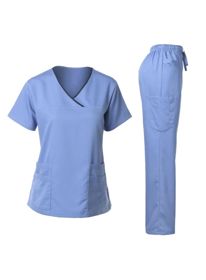 Loquat Womens Medical Scrubs Set Medical Uniform Set Light Blue - Image 1