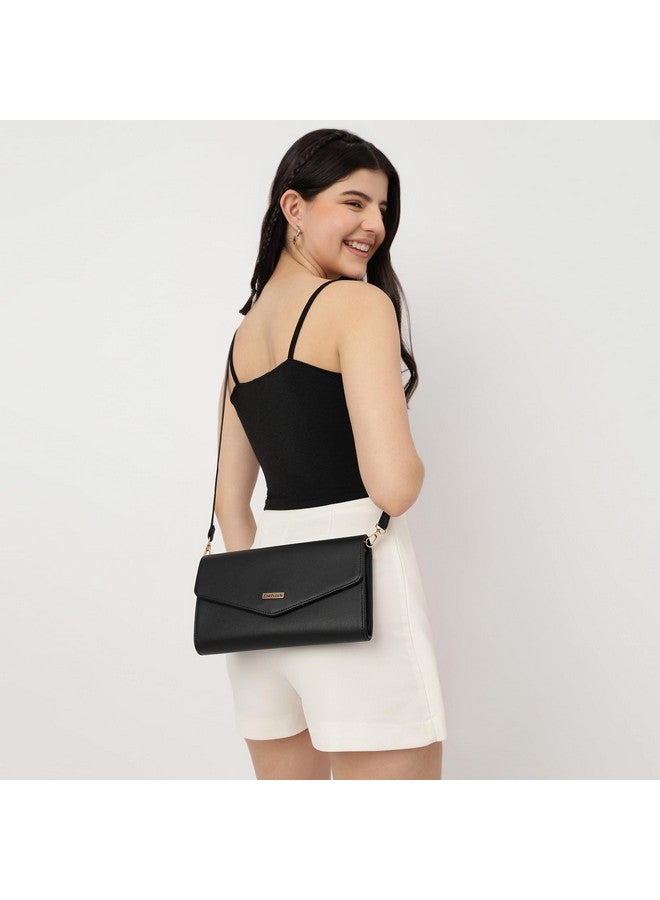 Fastrack Solid Sling Bag For Women, Girls and Ladies | with Adjustable Sling Straps | Made of Premium PU Material | Ladies Purse Handbag | Slings For Casual Carry, Black - Image 2