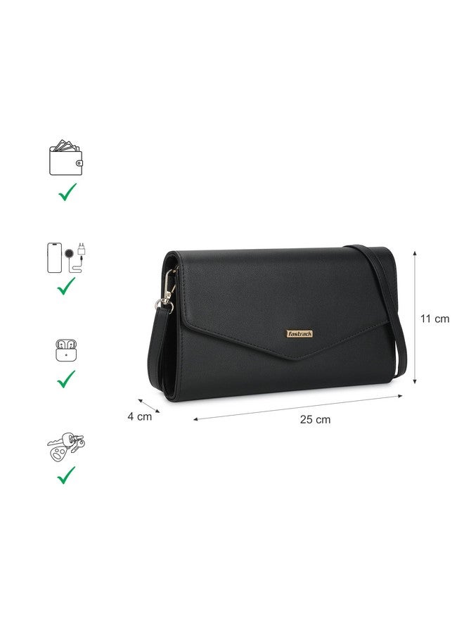 Fastrack Solid Sling Bag For Women, Girls and Ladies | with Adjustable Sling Straps | Made of Premium PU Material | Ladies Purse Handbag | Slings For Casual Carry, Black - Image 4