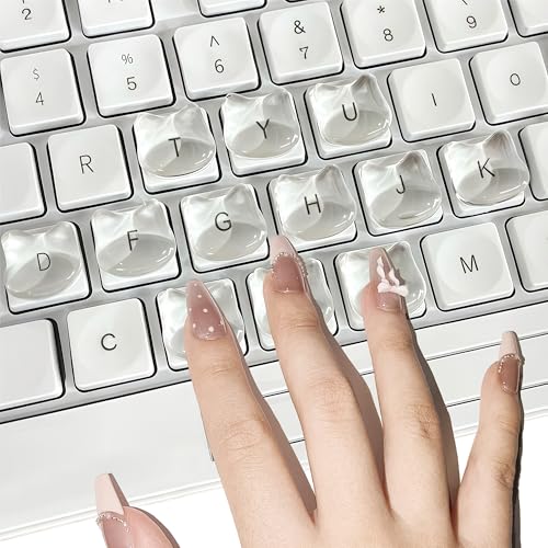 VNLEXMC Transparent Glass Long Nail Keyboard Caps – 80 Raised Cat Head Keyboard Stickers, Nail-Safe Typing Bubbles, Clear PC/Laptop/Desktop/Calculator Key Covers - Image 1