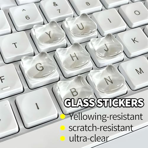 VNLEXMC Transparent Glass Long Nail Keyboard Caps – 80 Raised Cat Head Keyboard Stickers, Nail-Safe Typing Bubbles, Clear PC/Laptop/Desktop/Calculator Key Covers - Image 3