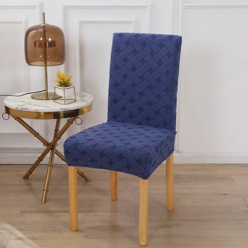 Styleys Elastic Chair Cover Stretch Removable Washable Short Jacquard Dining Chair Cover Protector Seat Slipcover (Pack of 6, Navy Blue, JCMC23) - Image 2