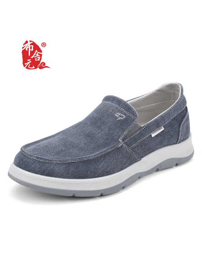 Busheyuan Youth Breathable Flat Casual Shoes One-step Canvas Shoes Old Beijing Cloth Shoes Men 411-1728 Blue 38 - Image 1