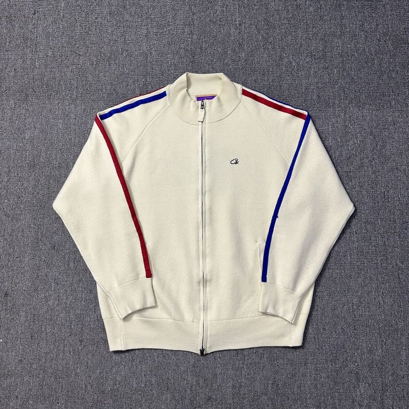 Corteiz Trendy Brand Wool Zipper Cardigan Jacket American Retro Street Hip-Hop Jacket for Men and Women Khaki color  - Image 1