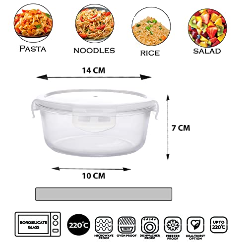 Cutting EDGE Round Borosilicate Glass Safe Lock Kitchen Food Storage Container Lunch Box with Lid for Office, School, Microwave Safe (400 ML, Set of 1, Transparent) - Image 2