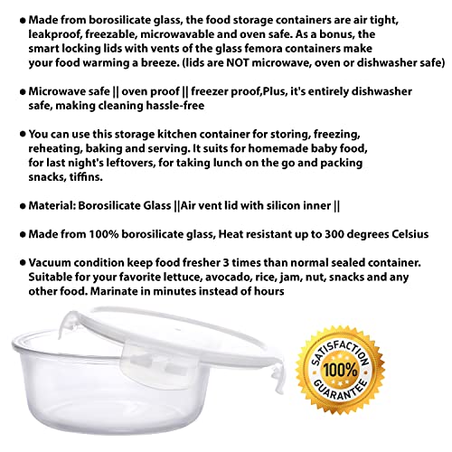 Cutting EDGE Round Borosilicate Glass Safe Lock Kitchen Food Storage Container Lunch Box with Lid for Office, School, Microwave Safe (400 ML, Set of 1, Transparent) - Image 4