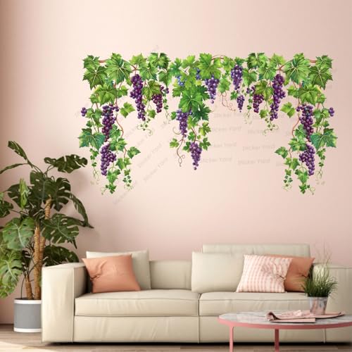 Sticker Yard PVC Vinyl Grapes Hanging Plant Self-Adhesive Wall Sticker for Home Decor/Decoration - Living Room, Bedroom, Kids Room (Multicolor,Size 80X44CM) - Image 2