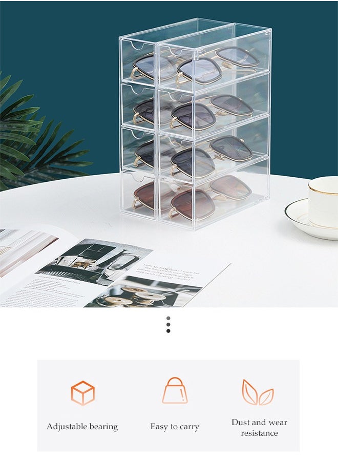 DUNISO 2 Pcs Eye Glasses storage box, four layer sunglasses display box, acrylic transparent desktop display stand, jewelry watch storage box, suitable for home, office, shopping mall, 24.6 * 17.5 * 6.3cm  - Image 2