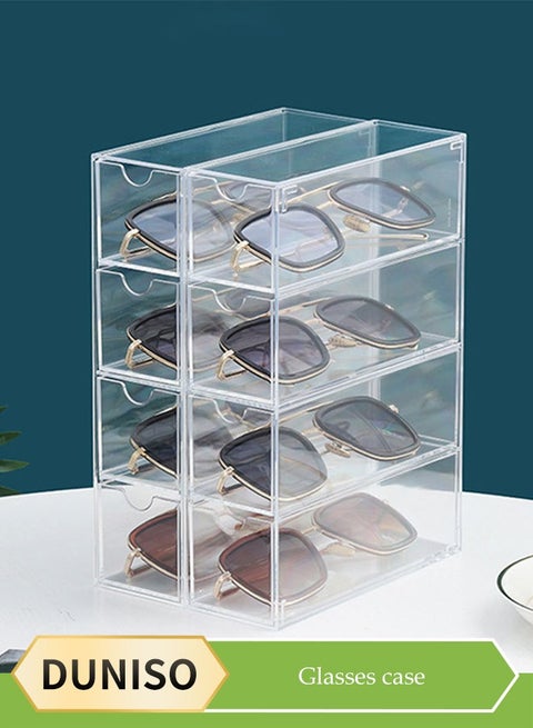 علبة تخزين نظارات 2 قطعة، علبة عرض نظارات شمسية بأربعة طبقات، حامل عرض شفاف أكريليك لسطح المكتب، علبة تخزين مجوهرات وساعات، مناسبة للمنزل، المكتب، مركز التسوق، 24.6 * 17.5 * 6.3 سم