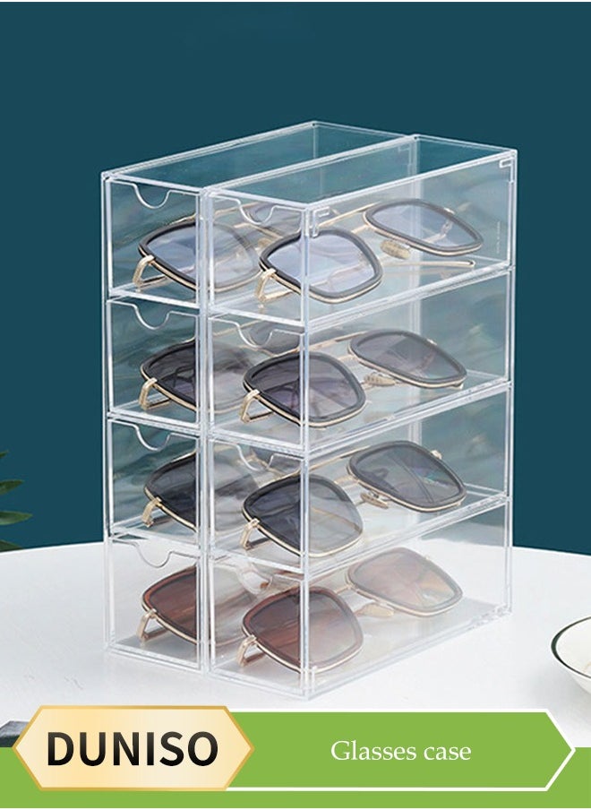 DUNISO 2 Pcs Eye Glasses storage box, four layer sunglasses display box, acrylic transparent desktop display stand, jewelry watch storage box, suitable for home, office, shopping mall, 24.6 * 17.5 * 6.3cm  - Image 1