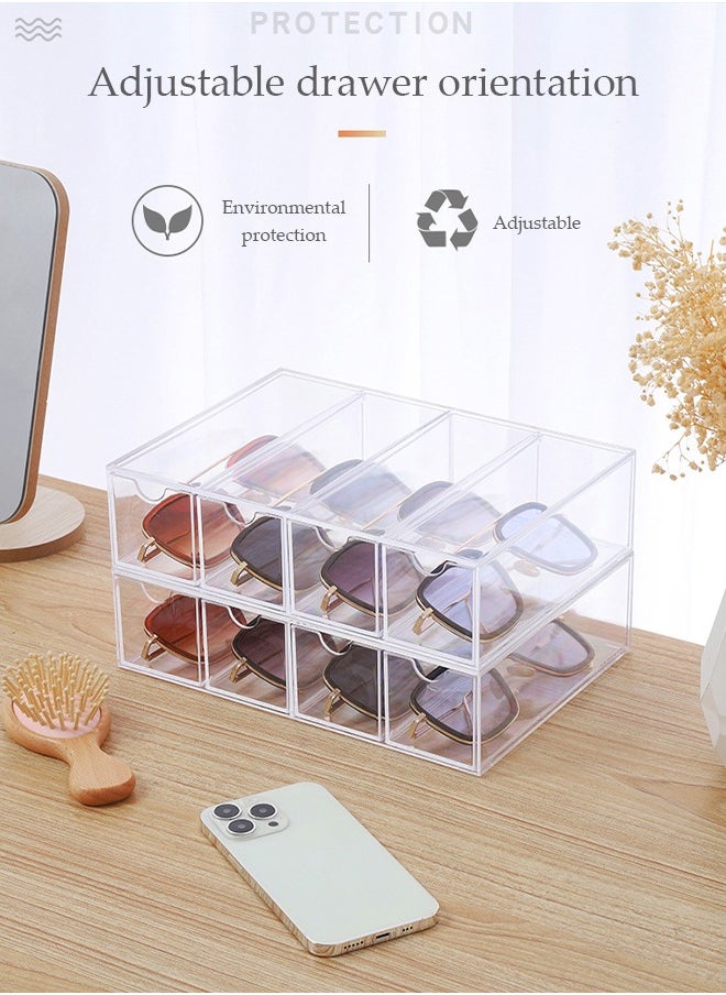 DUNISO 2 Pcs Eye Glasses storage box, four layer sunglasses display box, acrylic transparent desktop display stand, jewelry watch storage box, suitable for home, office, shopping mall, 24.6 * 17.5 * 6.3cm  - Image 3
