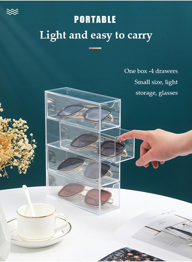 DUNISO 2 Pcs Eye Glasses storage box, four layer sunglasses display box, acrylic transparent desktop display stand, jewelry watch storage box, suitable for home, office, shopping mall, 24.6 * 17.5 * 6.3cm  - Image 4