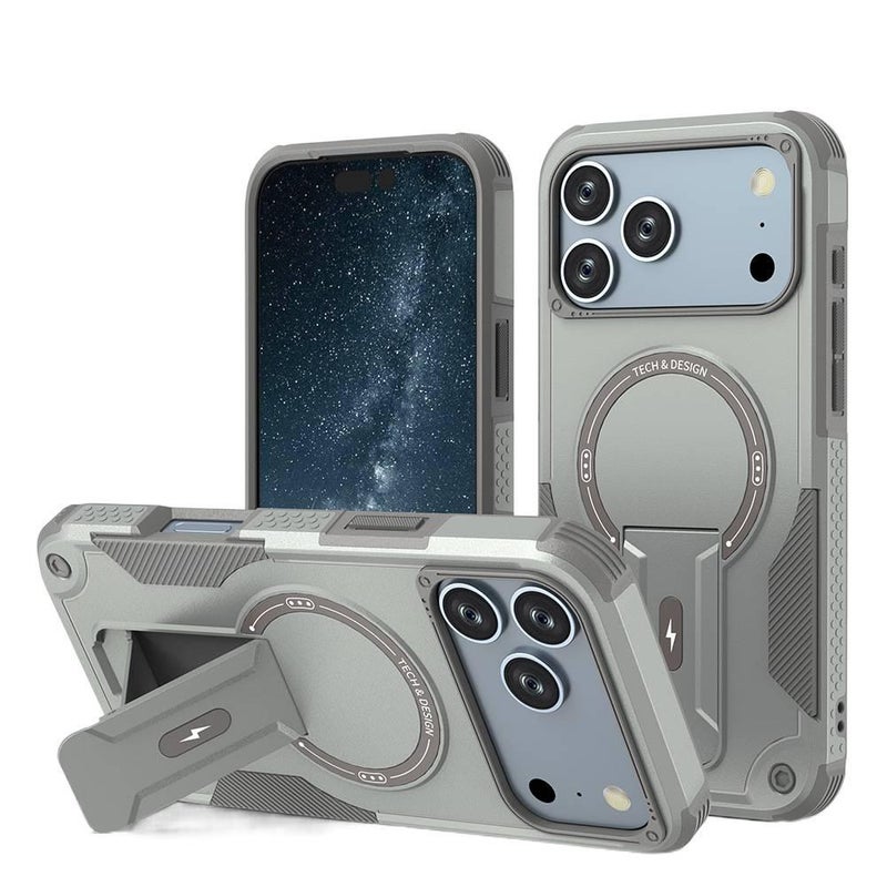 BB PC Protective Case for iPhone 15 / 15 Plus / 15 Pro / 15 Pro Max with Drop Protection and Anti-Fingerprint plus Shockproof plus Kickstand plus Strong Magnetic in Gray - Image 1