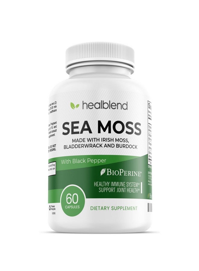 healblend Organic Sea Moss, Bladderwrack, Burdock, & BioPerine - 1405mg with Black Pepper - Natural Wellness and Detox Support Supplement - 60 Capsules - Image 1