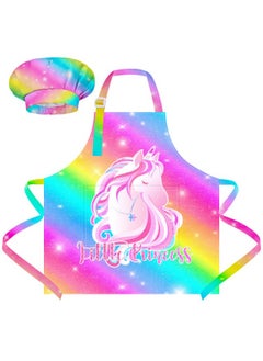 Sylfairy Kids Apron And Chef Hat Set, Child Aprons For Cooking Baking Painting Unicorn Toddler Girls Art Apron With Pockets 3-12 Years  - Image 1
